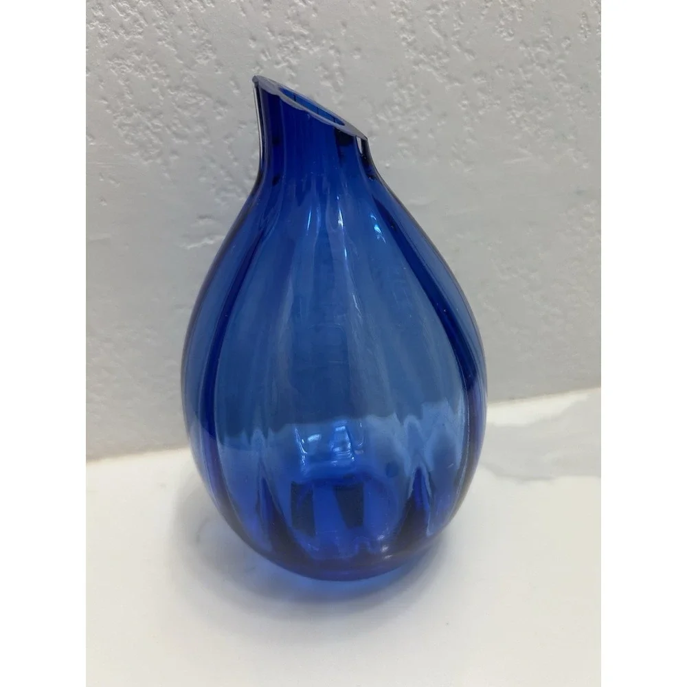 Mikasa Hand Blown Cobalt Blue Billow Glass Fluted Bud Vase 5 In Discontinued